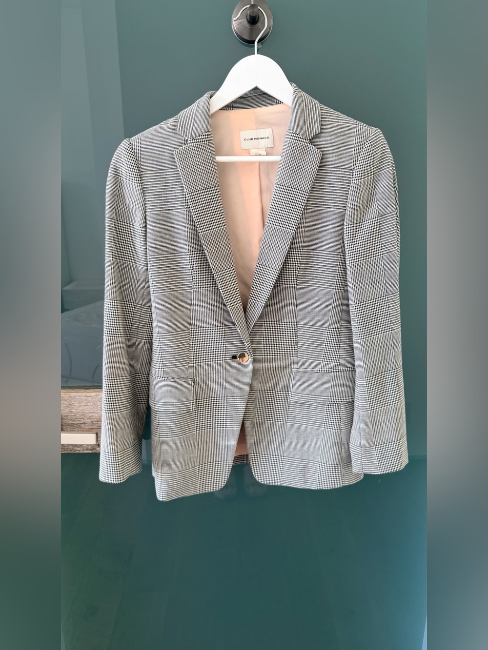 Club Monaco Grey Black Glen Plaid Single-Button Blazer